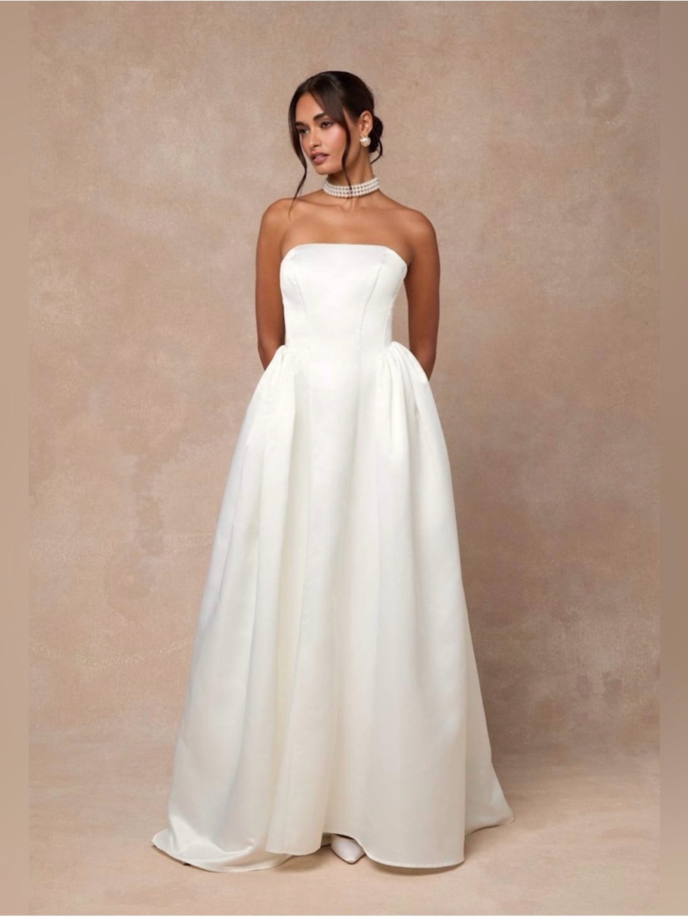 Lulus Bennett White Satin Strapless A-Line Maxi Dress